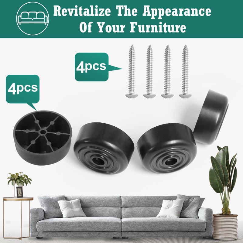 Masendelk 7/8 inch Black Plastic Furniture Legs, Screw-in Couch Legs Round Tapered Sofa Legs Replacement Legs for Furniture Couch Table Sofa, Pack of 4 - Image 4